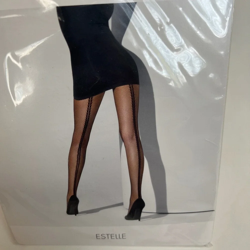 Wolford Estelle Fishnet Tights Black Double Back Seam Size Small NIB 19091